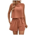 thumbnail image 1 of Conjunto de jogging de 2 piezas para mujer: camiseta sin mangas y pantalones cortos, cintura elástica, conjunto deportivo informal, 1 of 7