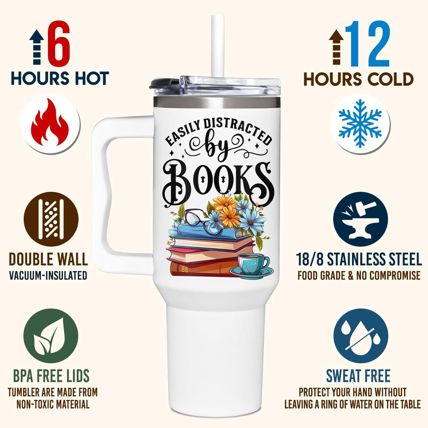Gifts For Book Lovers - Mothers Day Gifts For Book Readers - Book Lovers Birthday Gift - Christmas Gifts For Bookworm - Bookish Gifts, Book Club Gifts, Books For Women - 40Oz Tumbler With Handle
