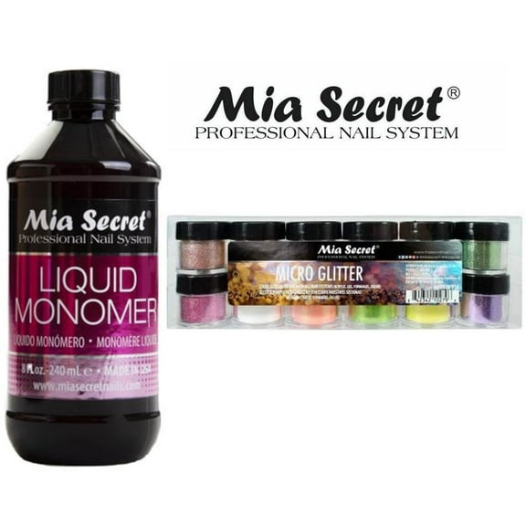 Mia Secret - Monomer 8 oz   Micro Glitter 12 Colors Set
