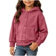 thumbnail image 3 of Child Winter Jacket Girl Dqueduo Boys And Girls Button Down Hooded Fleece Long Sleeve Pocket Casual Coat Jacket Wine 7-8 Years, 3 of 10