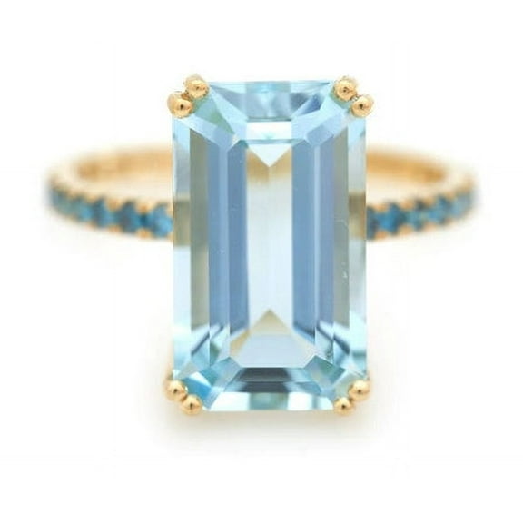 Aquamarine Engagement Ring, Baguette Aquamarine Ring, 925 Sterling Silver, Solitaire Ring, Diamond Cluster Ring, Gold Stacking Promise Ring