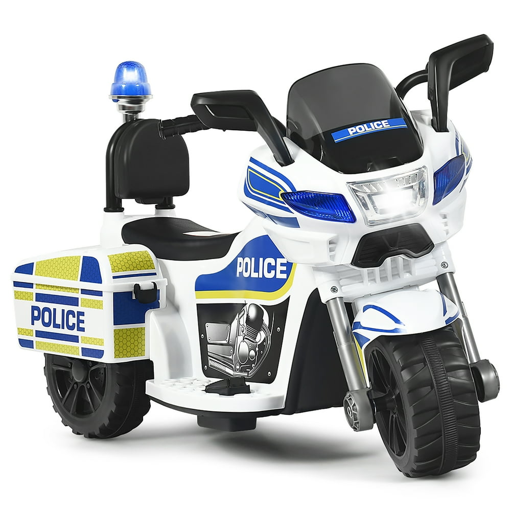 6V Kids Ride On Police Motorcycle Trike 3-Wheel w/ Headlight and