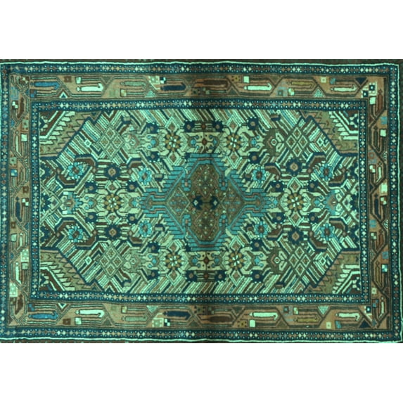 Ahgly Company Indoor Rectangle Persian Turquoise Blue Traditional Area Rugs, 7' x 9'