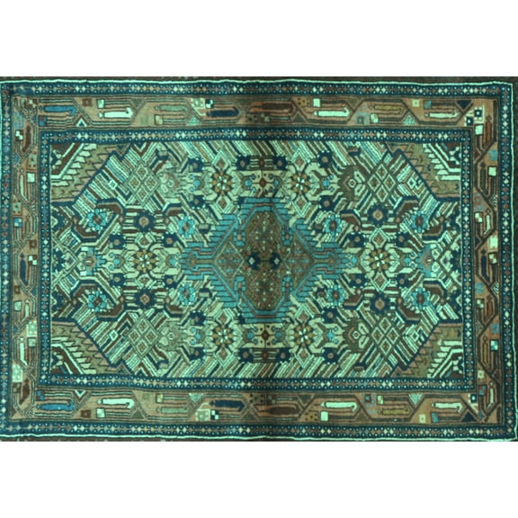 Ahgly Company Machine Washable Indoor Rectangle Persian Turquoise Blue Traditional Area Rugs, 5' x 7'