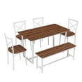 thumbnail image 5 of UHOMEPRO Dining Table Set for 6, 6 Piece Wooden Kitchen Table Set with 4 Chairs and 1 Bench for Kitchen Dining Room, Modern Dining Room Set with Sturdy Frame, Brown&White, 5 of 6