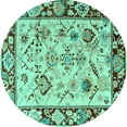 thumbnail image 1 of Ahgly Company Machine Washable Indoor Round Abstract Turquoise Blue Modern Area Rugs, 4' Round, 1 of 4