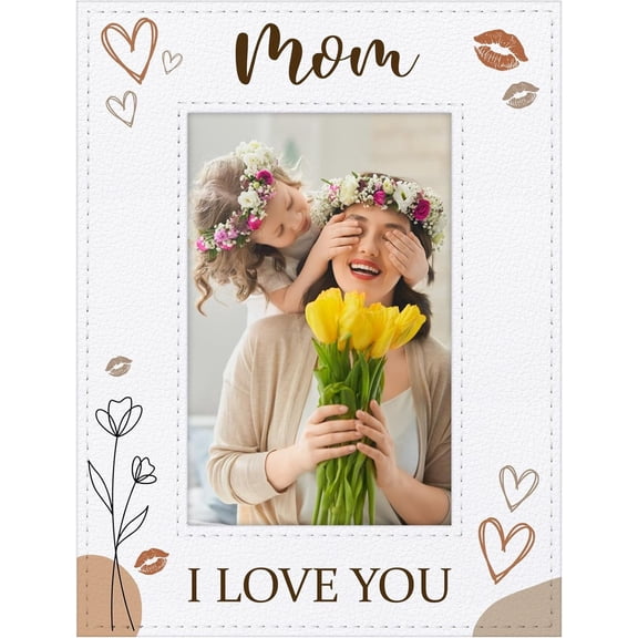 WaaHome Mothers Day Picture Frame - Mother's Day Gift for Mom from Daughter Son - New Moms First Time Mom Gifts for Mother Wife - Wooden & Leather Photo Frame Birthday Gifts Home Decor Souvenir