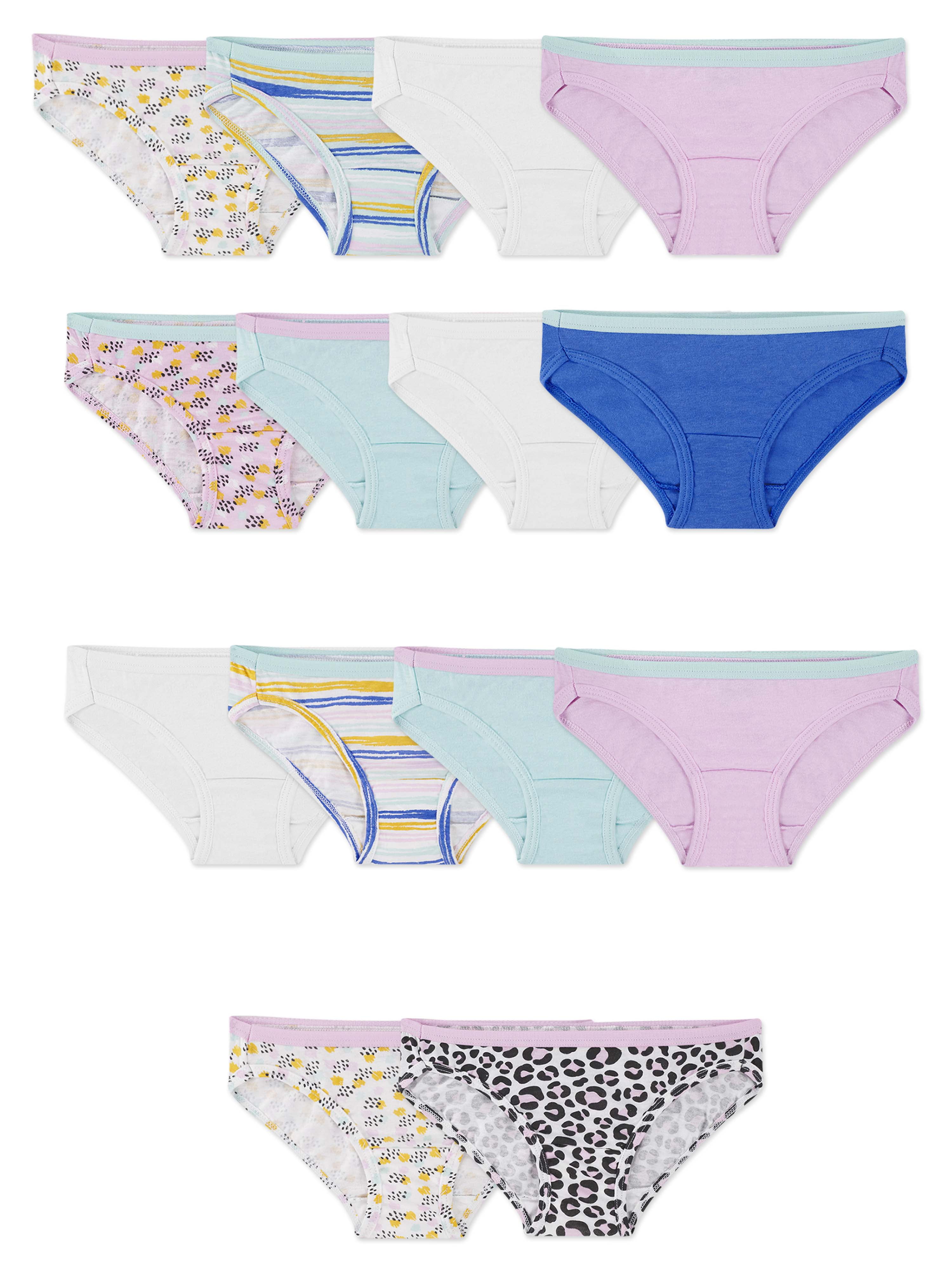 Fruit of the Loom Girls' Cotton Bikini Underwear, 14 Pack Panties Sizes 4-16