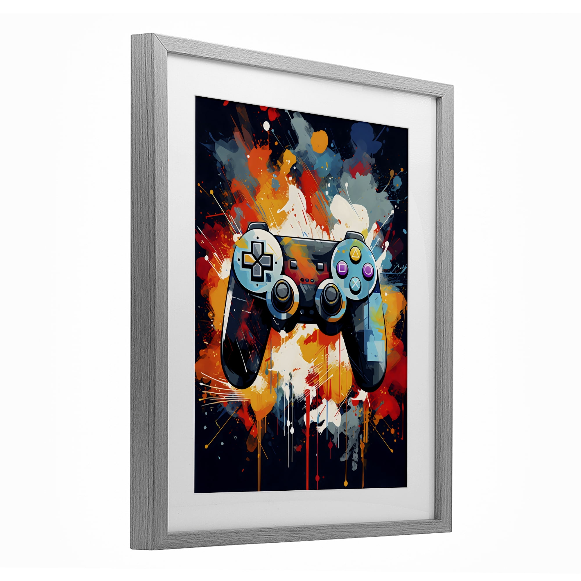 Stupell Industries Orange Paint Splash Gamer Gray Framed Print Under Glass, design by Creative Studio