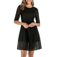 thumbnail image 2 of Mceream Women's Sheer Striped A-Line Dress, Elbow Sleeve, Round Neck, Lightweight Mesh Fabric for Casual, Party, Evening, Night Out Black XXL, 2 of 5