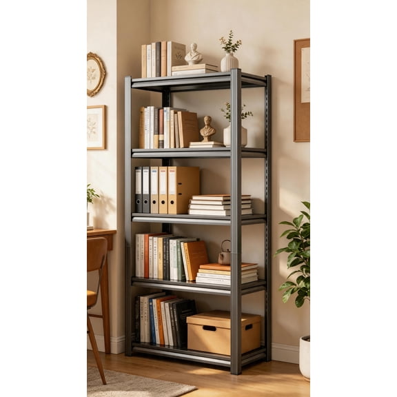 5-Tier Household Book Shelf, Heavy Duty Freestanding Utility Bookcase, Industrial Rust-Resistant Storage Bookshelf, Adjustable, 2500lb, Thickened Panel, Perfect for Kitchen Bedroom & Study Room
