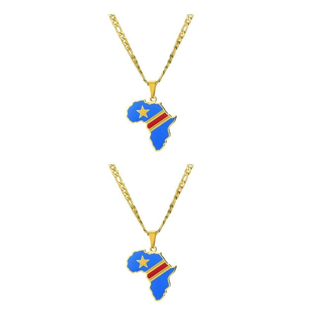 Guardoinrt Collier Pendentif avec Carte d'Afrique Pièce de Déclaration Conçue à la Mode Léger Cadeaux en Acier Inoxydable Congo 2Ensemble