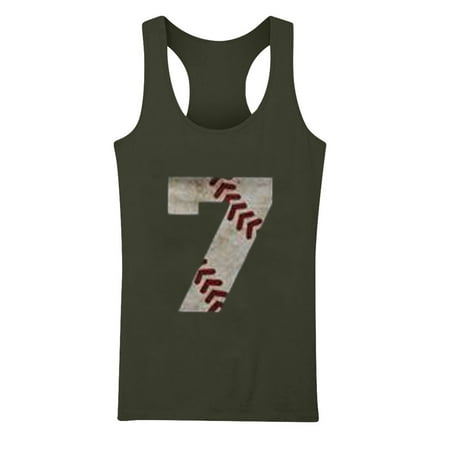 

Womens New O-Neck Baseball Number Print Sleeveless Loose Vest Tops