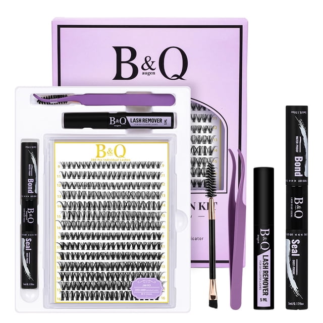 Kit de extensión de pestañas B&Q Lash Clusters, 280 unidades, con pegamento y removedor