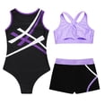 thumbnail image 4 of TiaoBug 3 Pcs Gymnastics Dance Outfits for Girls Training Workout Sleeveless Leotard Bras with Shorts Set Purple 14, 4 of 5