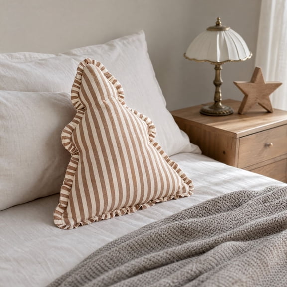 Eolstice Vintage Striped Christmas Tree Shaped Throw Pillow, Ruffled Decorative Stuffed Cushion for Sofa Couch Bedroom Home Decoration