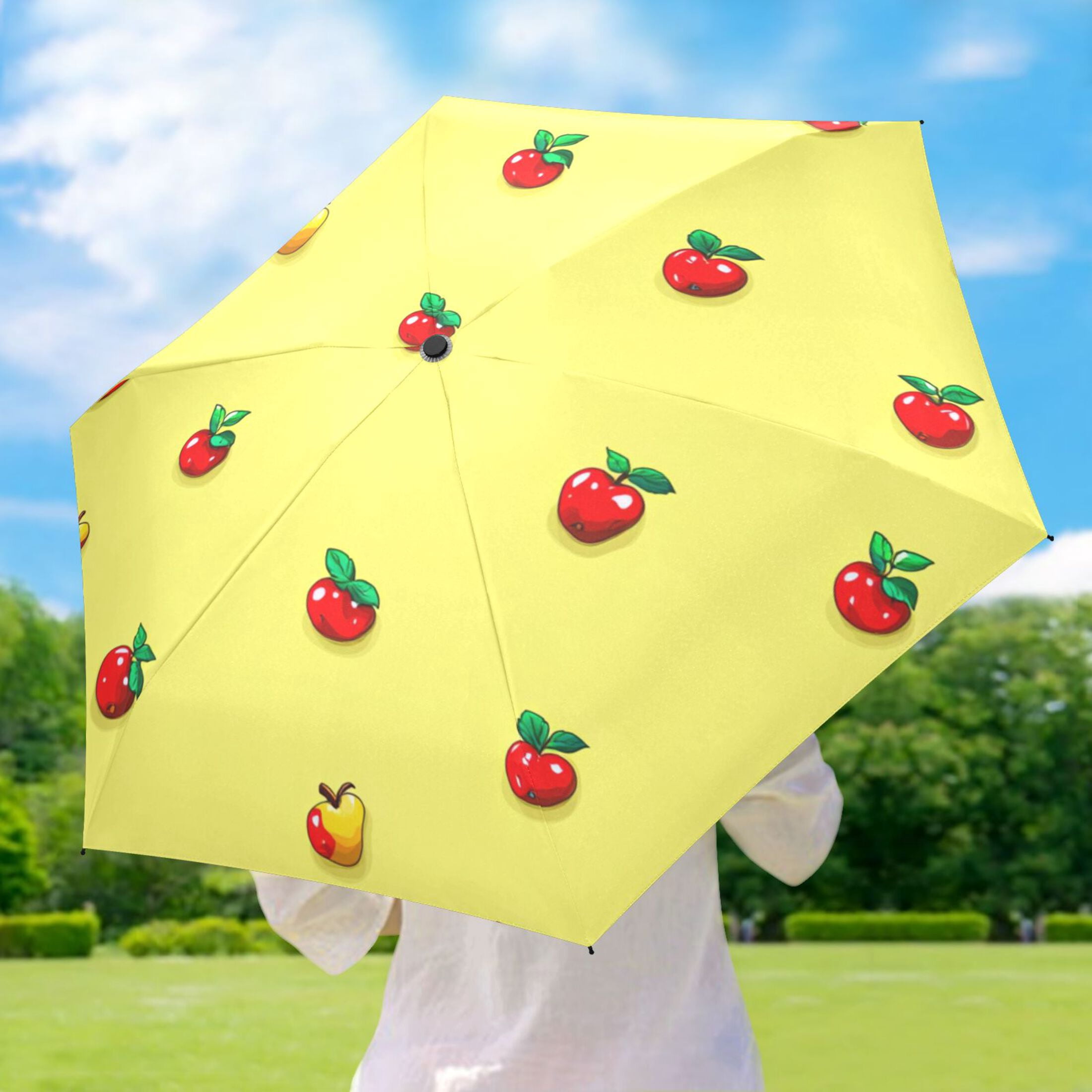Apples Pattern Design Umbrellas for Sun Auto Open Close UV50+ Waterproof 5-Fold Compact Fiberglass Frame