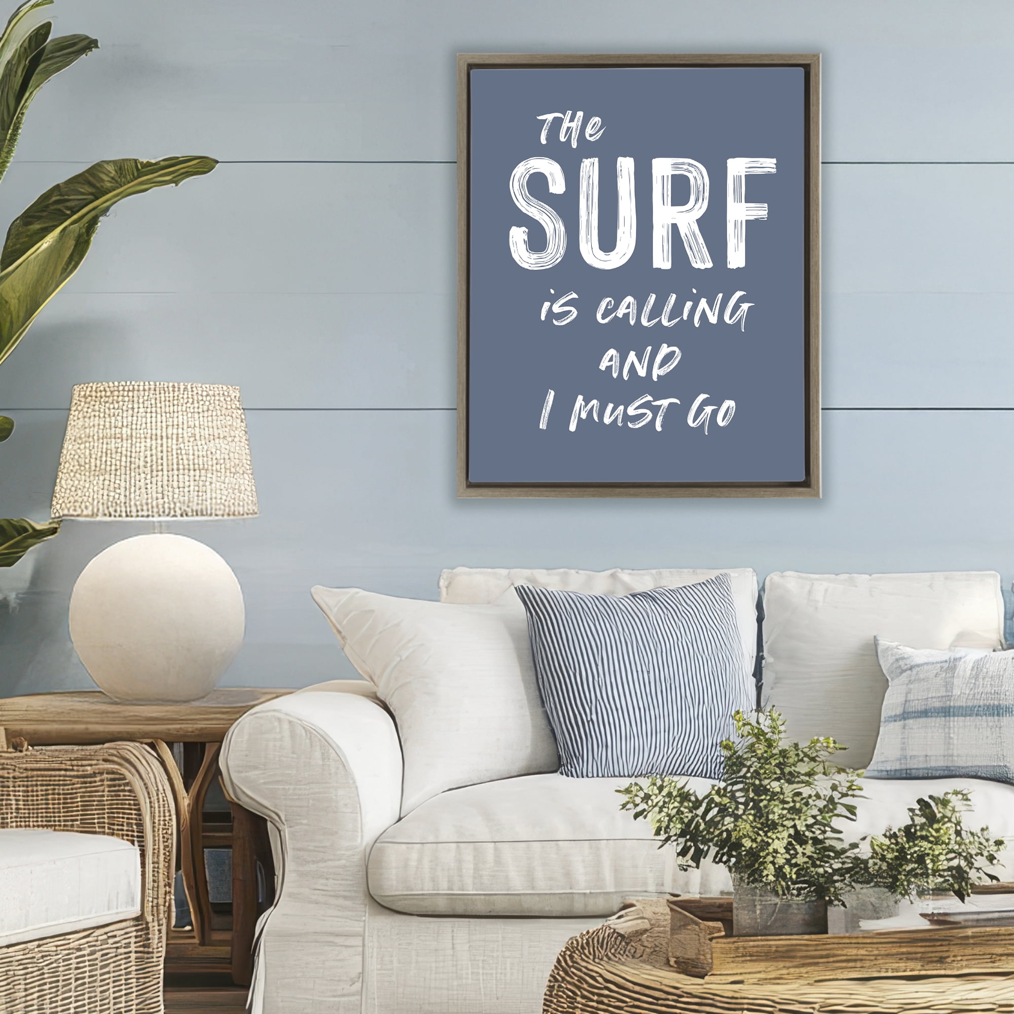Surf Is Calling Must Go Brown Framed Floater Canvas Wall Art, design by Lettered and Lined