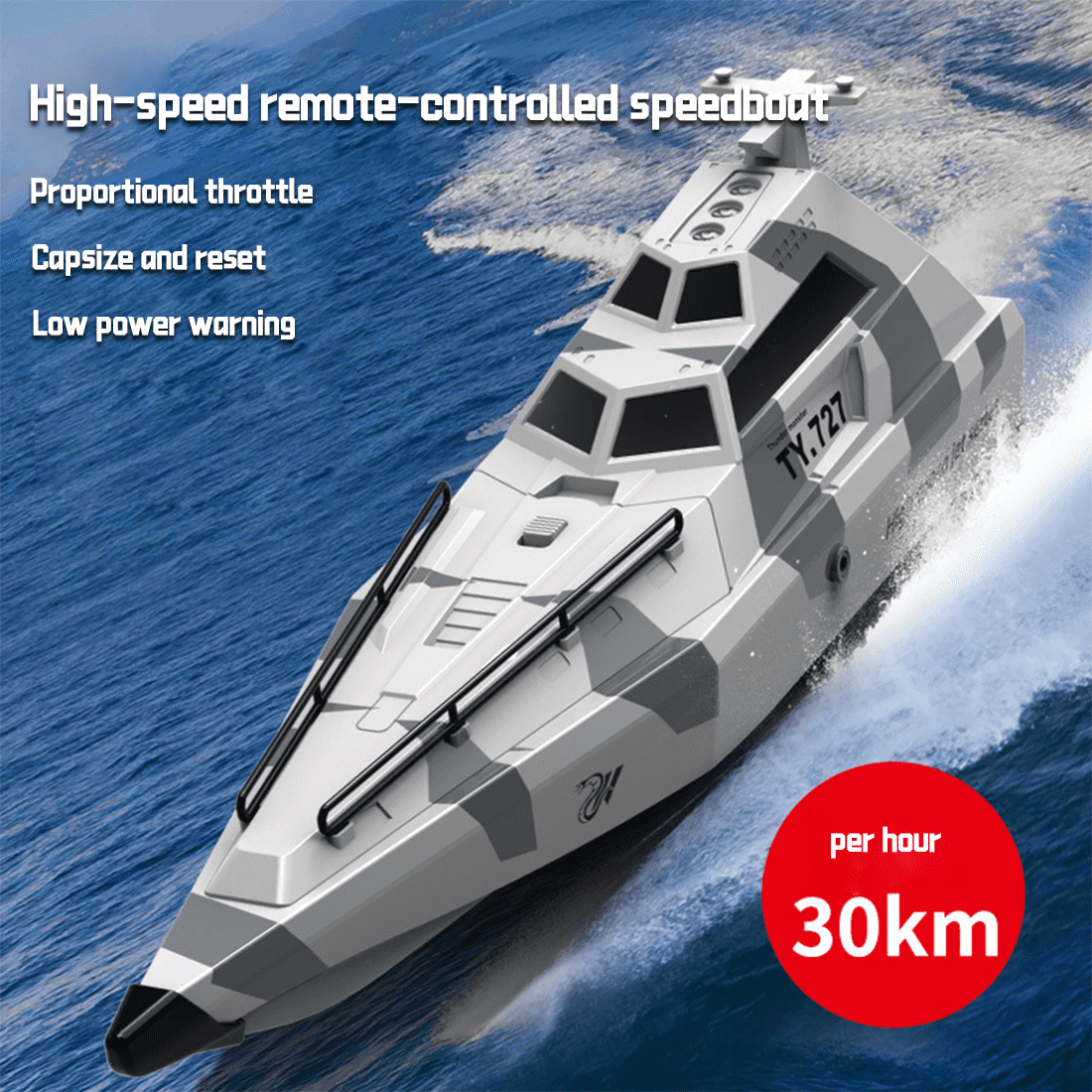 RTT TOY RC Boat for Pools & Lakes, 20KM/H Waterproof Design Electric Fast Remote Control Boat Model, RC Speedboat Summer Water Play Toy for Adults