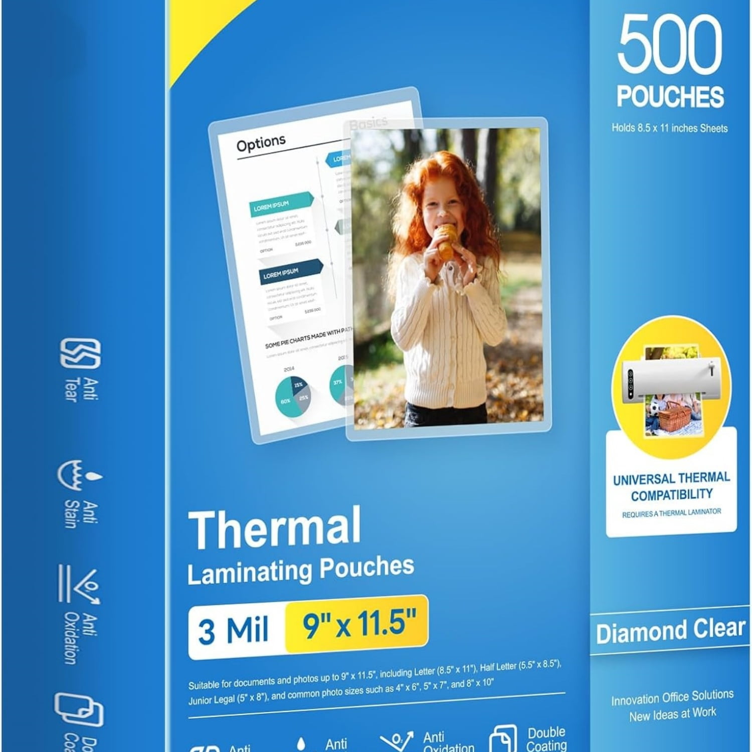 500 Pack Laminating Sheets, Hold 8.5 x 11 Inches, 3 MIL Thermal Laminating Pouches, 9 x 11.5 Laminate Sheets for Laminator, Clear Lamination Sheet Paper, Letter Size, Office School Home Supplies