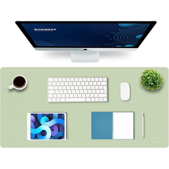 Large Office Leather Desk Mat, Mouse and Keyboard Pad, Computer and Laptop Mat, Desktop Protector and Cover, Writing Pad and Blotter (35.4"x17", Light Green)