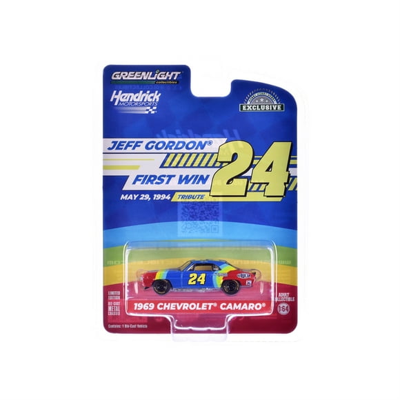1969 Chevrolet Camaro #24 "Jeff Gordon - Hendrick Motorsports First Win Tribute" Blue and Red with Stripes "Hobby Exclusive" Series 1/64 Diecast Model Car by Greenlight