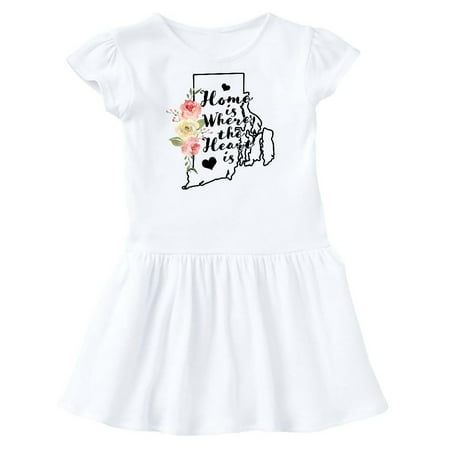 

Inktastic Rhode Island Home is Where The Heart is with Watercolor Floral Gift Toddler Girl Dress