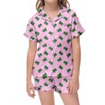 thumbnail image 2 of TOOYOU Girls Sleepwear 2 Pack Pajamas Cute Dinosaur Kids Printed Short Sleeve Button Down Pjs Shorts Set Loungewear Outfits Sweet Girl Lightweight Pyjamas Size 12-13 Years Pink, 2 of 4