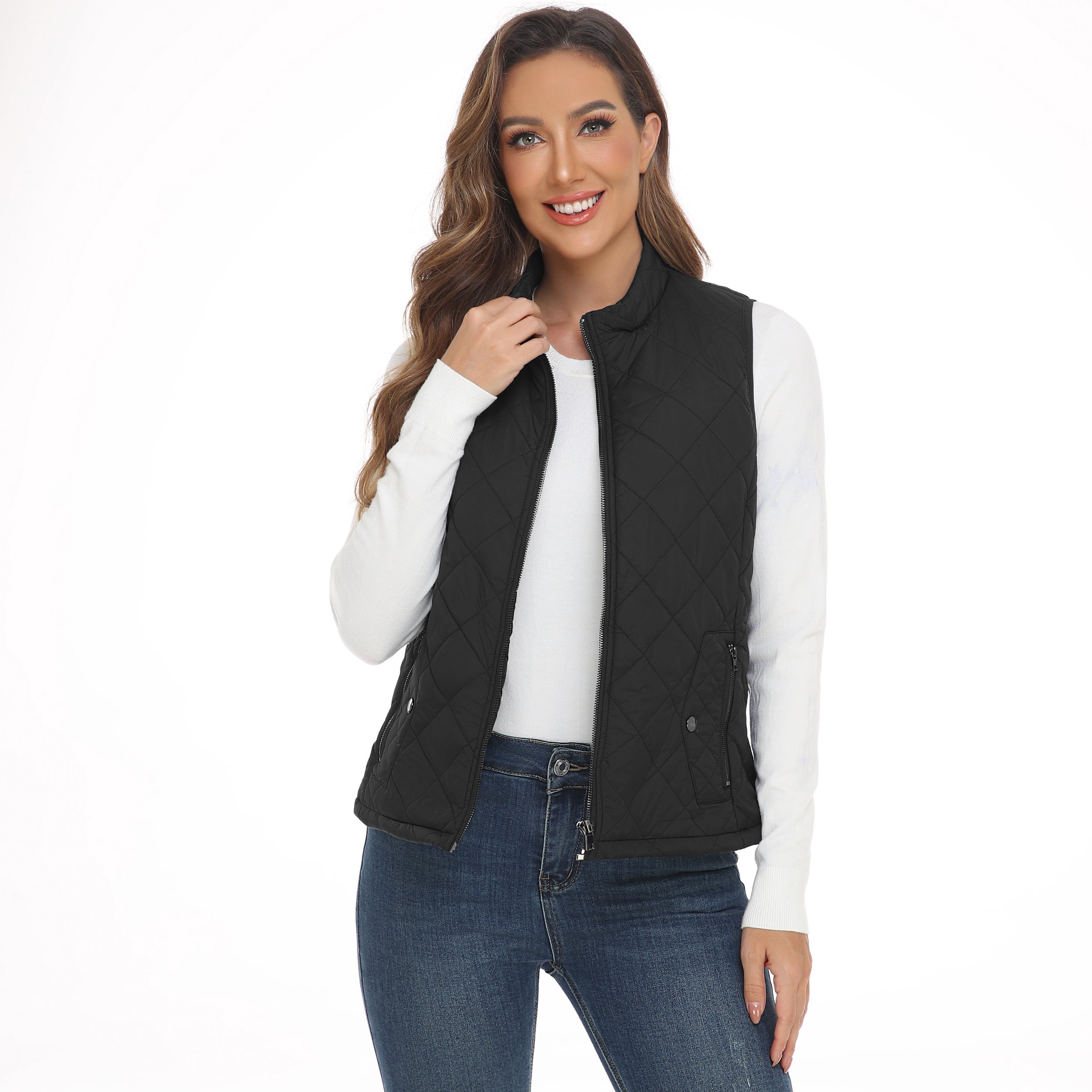 LK women's vest - Stand Collar Lightweight Padded Gilet for Women (Black-S)