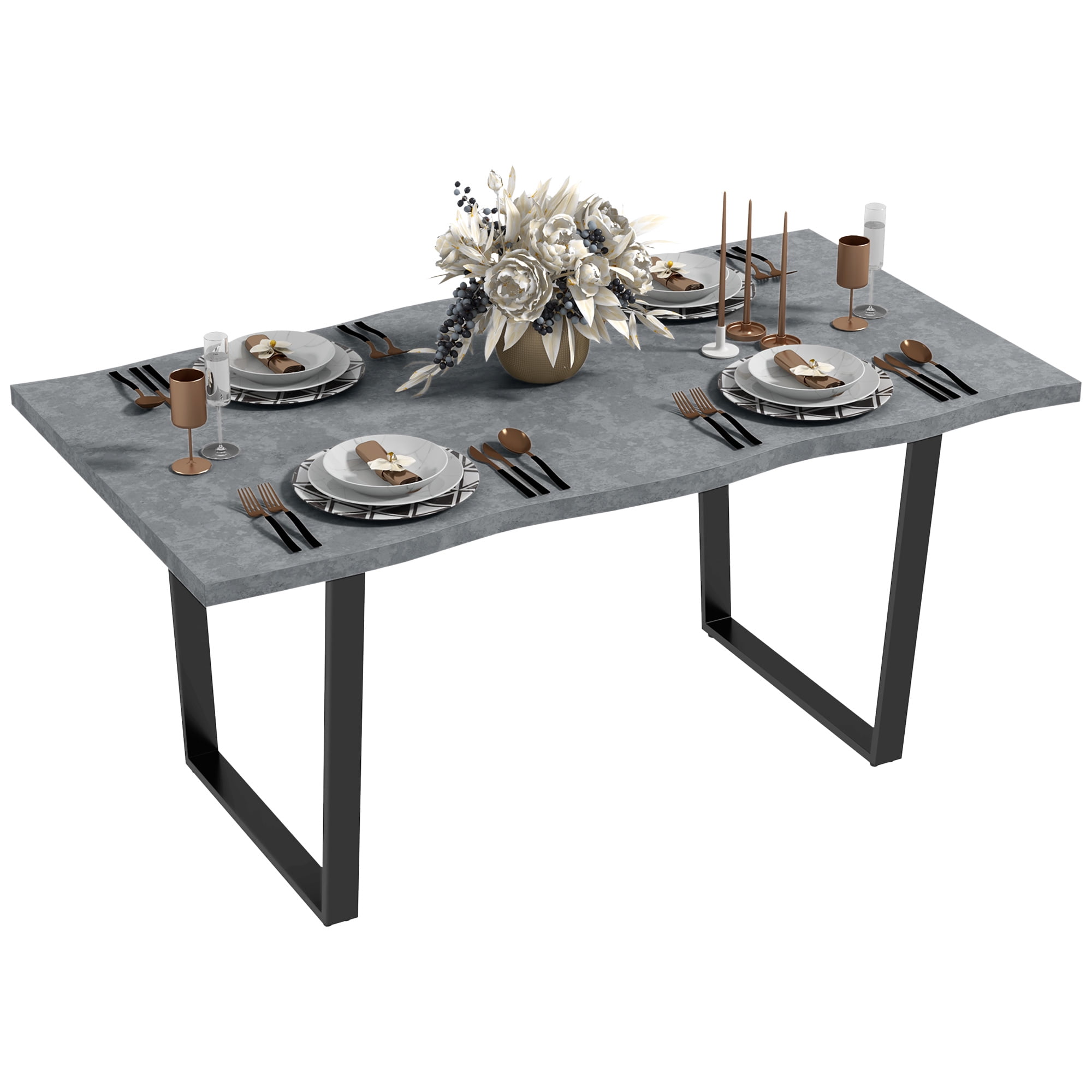 HOMCOM Dining Table with Wave-edged Tabletop and Steel Legs Kitchen ...