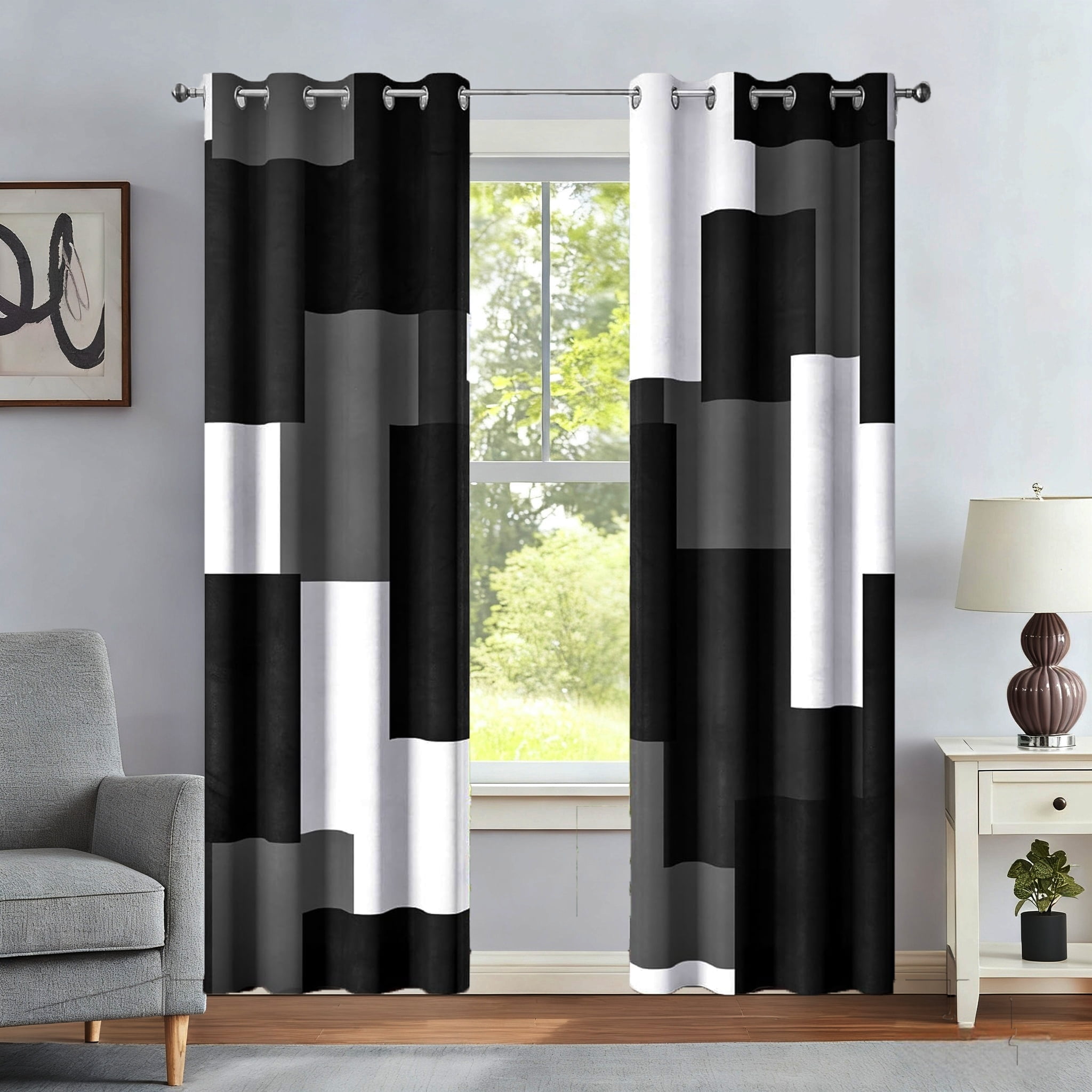 NIUBIER Blackout Curtains for Bedroom,Black and White Black Out Curtains for Living Room Modern Geometric Abstract Room Curtains, 52" x 84"