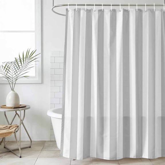 Grey Striped Waterproof Shower Curtain, Extra Large 72"x96" Washable Polyester Fabric Shower Curtains for Bathroom, Modern Farmhouse Gray White Stripes Decorative Bathtub Curtain Sets with Hooks