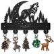 thumbnail image 1 of Perchero de pared con diseño de lobo aullando y luna, de 11,8 x 7,8 pulgadas, de madera, con forma de luna y animal del bosque, con 5 ganchos de aleación., 1 of 9