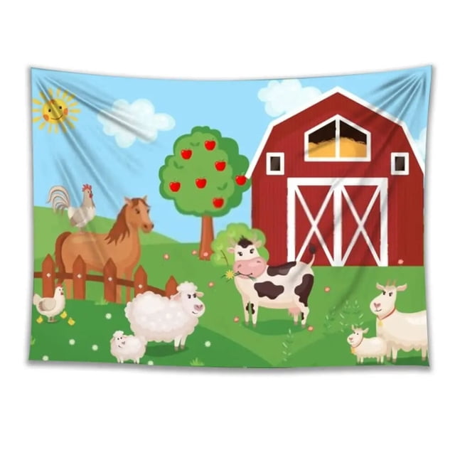 Tapiz de pared con dibujos animados de vacas y ovejas, 150 x 100 cm