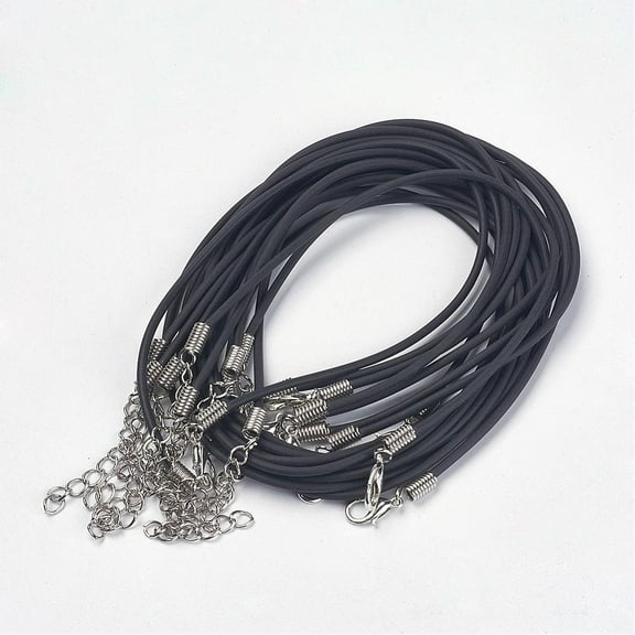 10pcs Jewelry Necklace Cord PVC Cord Black color Iron Clasp and adjustable chain about 2mm thick 16 inch