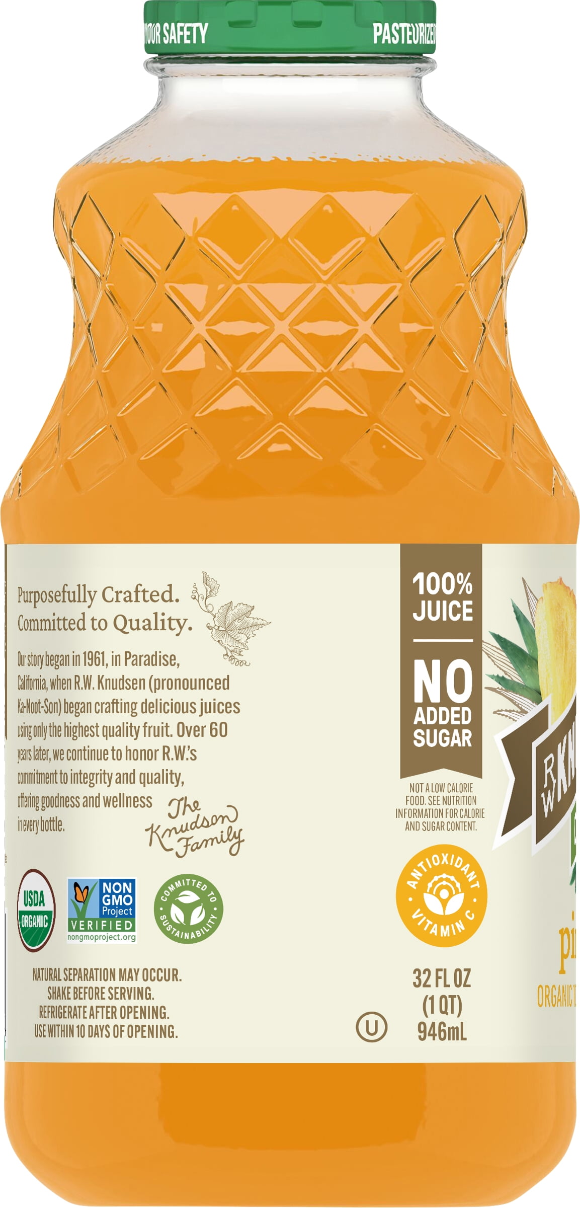 (3 pack) R.W. Knudsen Family Organic Juice Pineapple, 32.0 FL OZ
