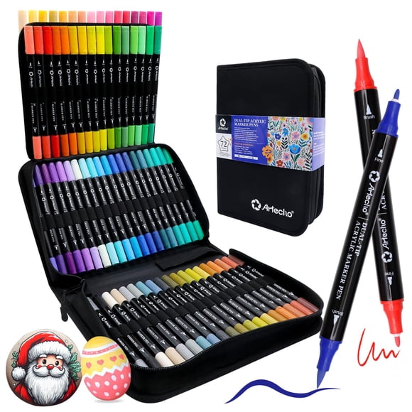 Marcadores de pintura acrílica Artecho, set de 72 colores, doble punta