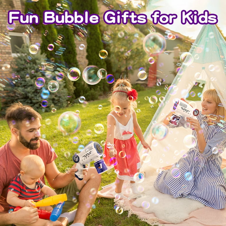  Automatic Bubble Gun for Kids, 8 Holes Bubble Maker Machine  with 1 Bubble Solution(90ml), 360-Degree Leak-Proof Design for Toddlers,  Summer Outdoor Toys, Birthday Party Favor Gift : Toys & Games