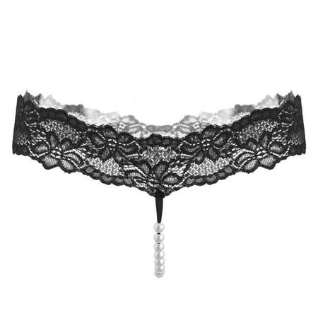 Yuhangmm Solid Color Sexy Lace T Shirt Pearl Massage Underwear Women s Transparent And Playful Thong Sexy Leather Lingerie for Women
