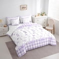 thumbnail image 3 of Manfei Cartoon Bow Tie 7pcs Bedding Comforter Set,Girl Kawaii Bowknot Queen Bedding Sets,White Purple Grid Queen Sheet Sets For Teens,Luxury Bedroom Decor Reversible, 3 of 8