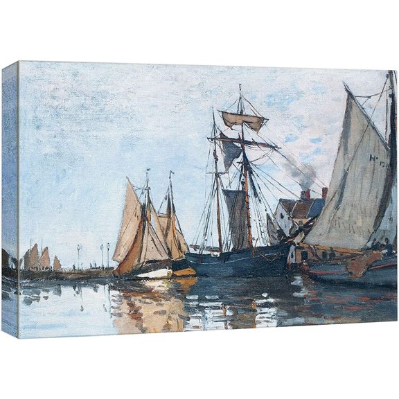 wall26 Canvas Print Wall Art Boats in Port of Honfleur Claude Monet Nature Illustrations Fine Art Decorative Landscape Multicolor Wilderness Rustic for Living Room, Bedroom, Office - 24"x36"
