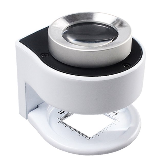 Lupa de 10 x 30 x escala con regla de luz LED, lupa de metal para monedas textiles, sellos de moneda, mapa, joyería-Blanco LingWen 9024736121830
