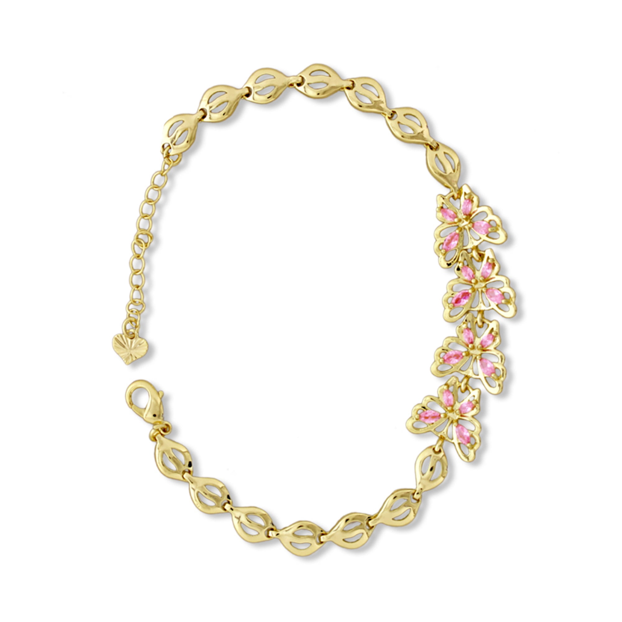 Gold Color CZ Anklet Bracelet for Women, 6"+2" inch Adjustable Size in Brass Metal