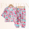 thumbnail image 4 of Conjunto de pijamas de seda para niños, traje de aire acondicionado de algodón Artificial de verano, ropa de hogar de seda de algodón para niños, conjunto de dos piezas para niños Cl, 4 of 5