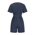 thumbnail image 4 of Wycnly Rompers for Women Vintage Cotton Linen Loose Pocket Belt Short Jumpsuits Casual Summer Crewneck Short Sleeve Formal Solid Mini Womens Jumpsuits on, 4 of 6