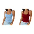 thumbnail image 1 of 2 Pack(Light Blue 1PCS & Wine 1PCS) 40 Birthday Tops for Women Multipack Women Spaghetti Strap Neck Ribbed Tank Tops Slim Fitted Camisole Basic Sleeveless Layering Shirts, 1 of 4