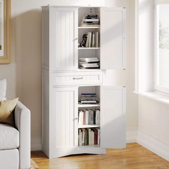 Aiho Storage Cabinet with Drawer, Freestanding Floor Cabinet with Doors, 28.5 x15.3 x70.8 Inches, Adjustable Shelf, for Kitchen, Bathroom, Living Room - White