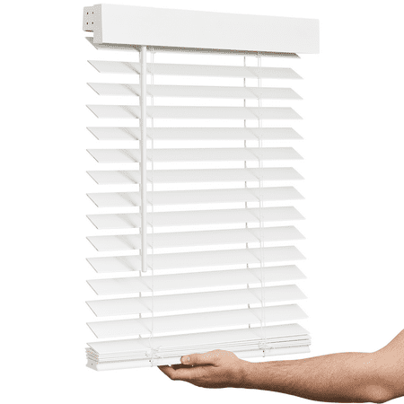 35x 48 Lotus & Windoware Cordless Faux Wood Blind, Smooth, Bright White, Privacy Slats, Blinds for Indoor Windows,  Long