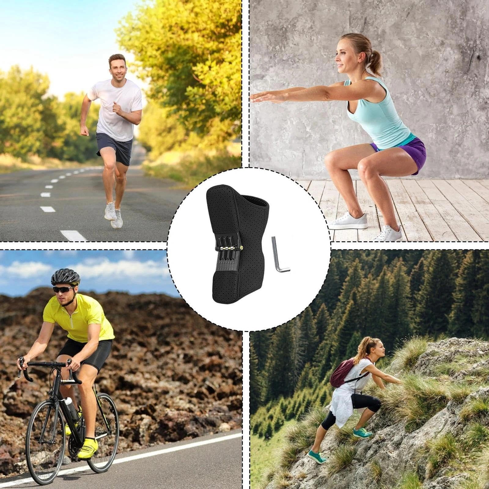 2PCS Joint Power Support Knee Braces With 4 Springs, Adjustable Knee Stabilizer Pads, Pain Relief Rebound Spring Force Joint Support Power Lift Knee Pads For Hiking Climbing, Squat, Volleyball