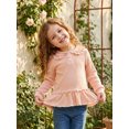 thumbnail image 4 of RUINIXCW Toddler Baby Girl Long Sleeve Shirt Waffled Striped Tops Little Girl Spring Fall Winter Clothes Peter Pan Doll Collar Ruffle Hem Button Shirt, 4 of 10